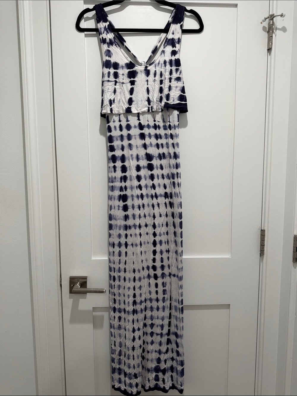 Sleeveless Navy and White Tie-Dye Maxi Dress